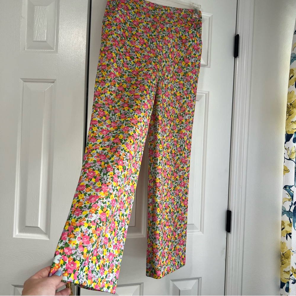 Vintage 70’s Flower Power Bright Floral Pants Trousers Straight Flare Leg Medium - Picture 13 of 16